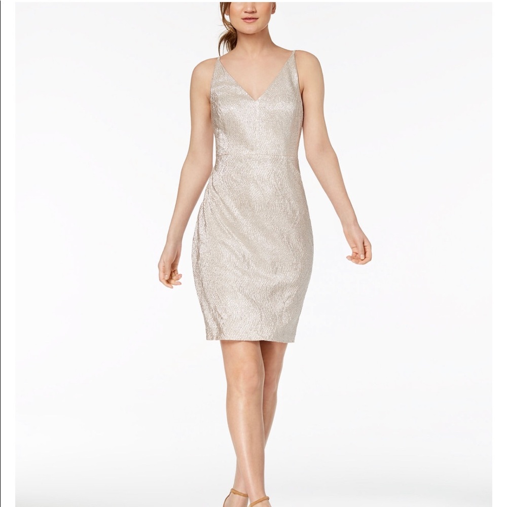NWT Gold/Nude Calvin Klein Spaghetti Evening Dress